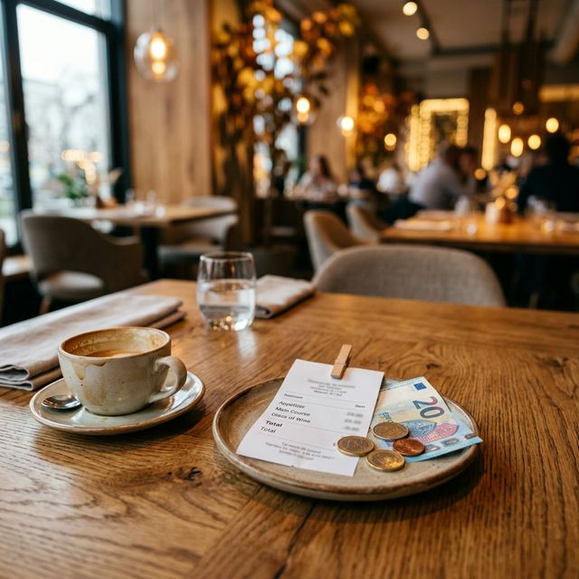 Restaurant receipt with tip on a table